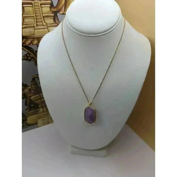 Lucky Brand Gold Stone Purple Pendant Reversible to green Adjustable Necklace - Picture 1 of 7